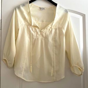American Eagle Outfitters 3/4 Sleeve Poly Peasant Top Ivory, Size SP